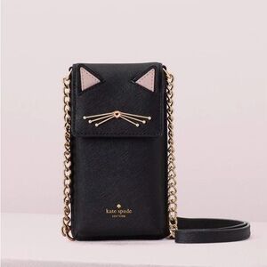 Kate Spade NWOT Black Cat Texture Leather Phone Wallet Crossbody Bag